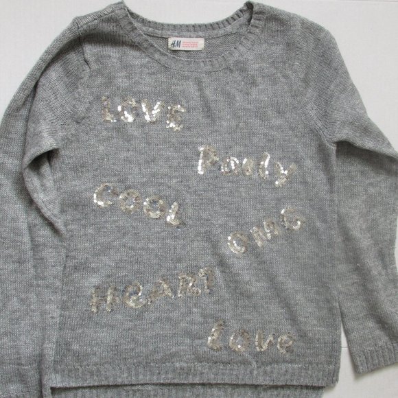 Girls H&M Acrylic Sweater Sequined Inspiring Words Sequins Size 10 12 10-12Y - Picture 1 of 3